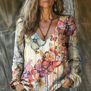 Charming Vintage T-Shirt with Butterfly Print