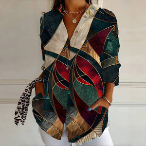 Vintage-Inspired Abstract Print Blouse