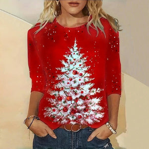Stylish Long Sleeve Christmas T-Shirt for Relaxed Style
