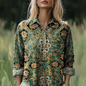 Chic Vintage Blouse with Ethnic Print