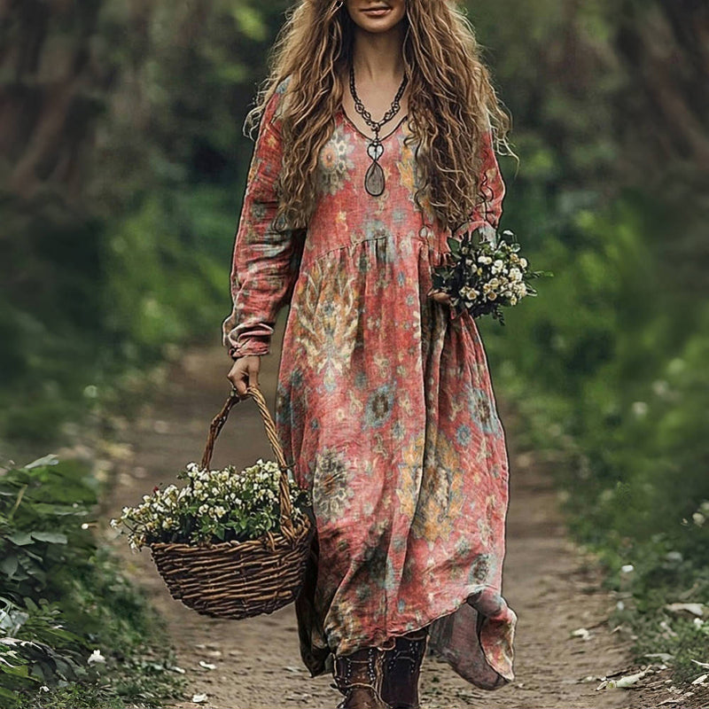 Bohemian Vintage Dress with Ethnic Pattern