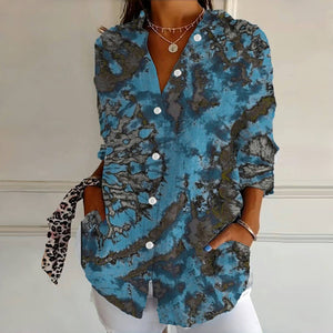 Retro Abstract Pattern Blouse for the Style-Conscious