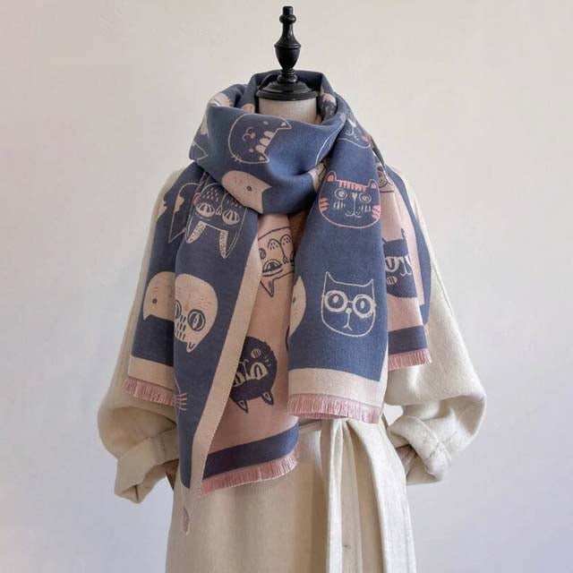 Trendy Cat Print Scarf for a Casual Look