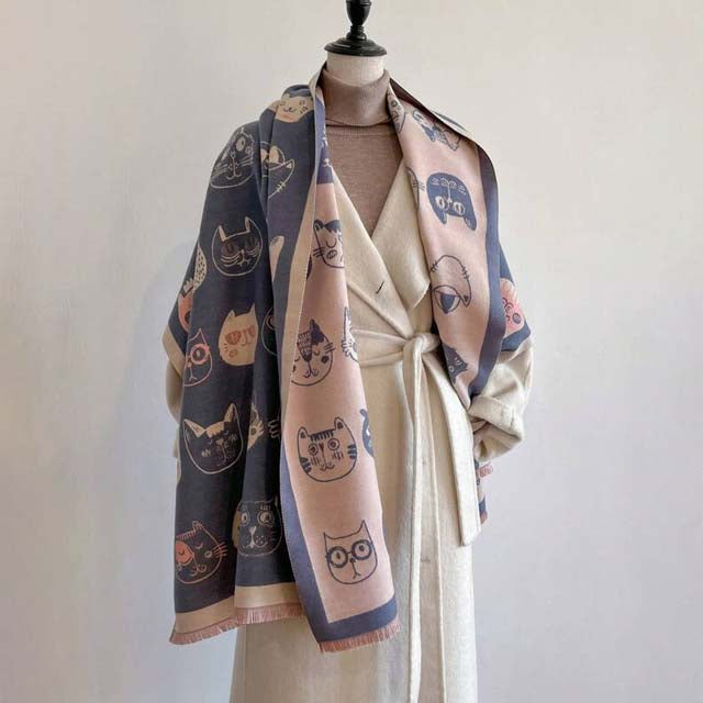 Trendy Cat Print Scarf for a Casual Look