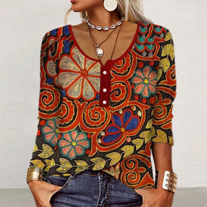 Retro Blouse with Unique Ethnic Pattern