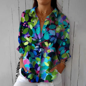 Vibrant Blouse with Stylish Leaf Print