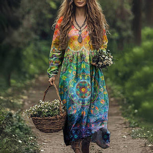 Boho Chic Vintage Dress with Ethnic Pattern