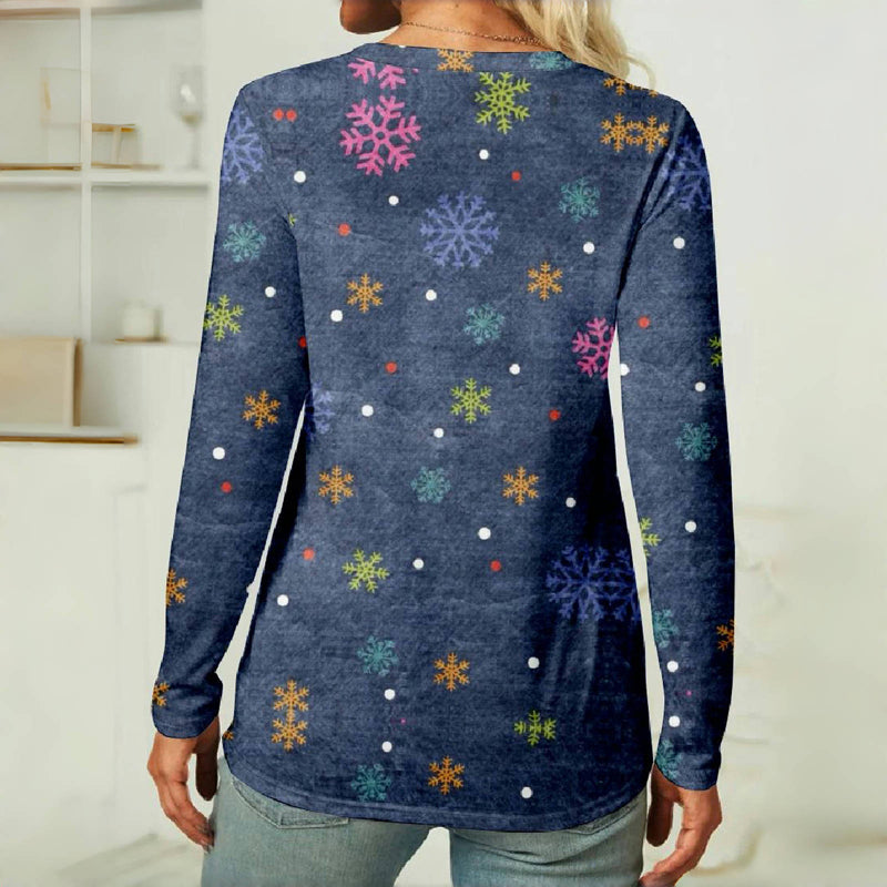 Stylish Long-Sleeved Casual T-Shirt with Beautiful Snowflake