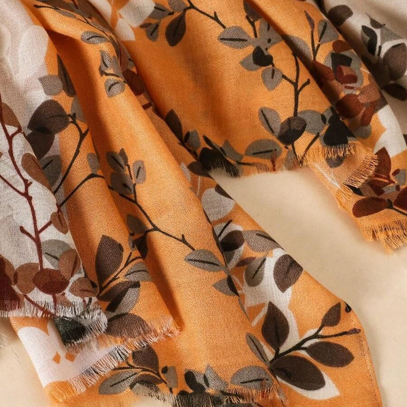Elegant Vintage Scarf with Captivating Leaf Print