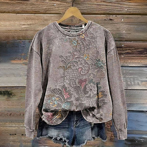 Chic Vintage Floral Print Sweatshirt