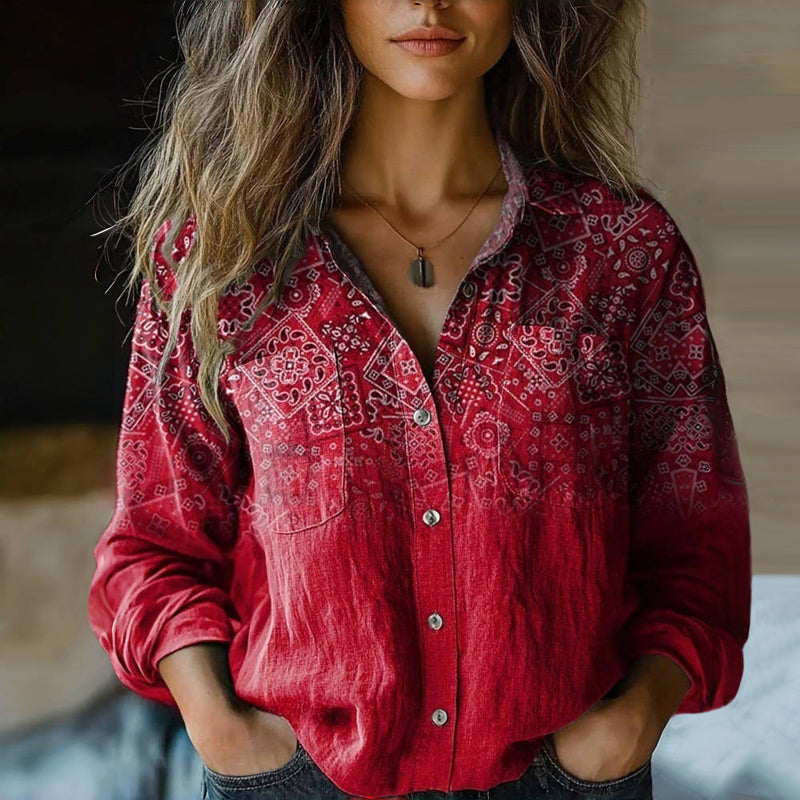 Retro Blouse with Unique Ethnic Pattern