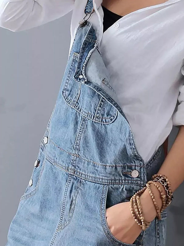 Chic Distressed Denim Overalls Dress with Trendy Back Slit