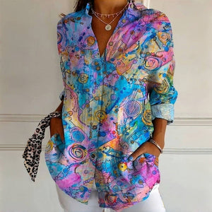Chic Vintage Abstract Print Blouse