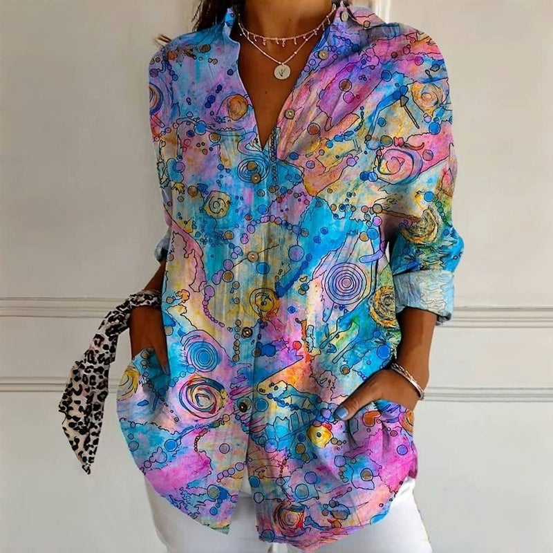 Chic Vintage Abstract Print Blouse