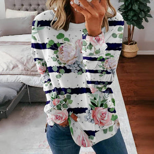 Stylish Floral Striped Casual T-Shirt