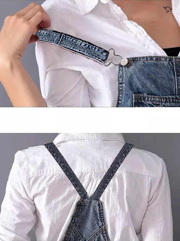 Chic Distressed Denim Overalls Dress with Trendy Back Slit