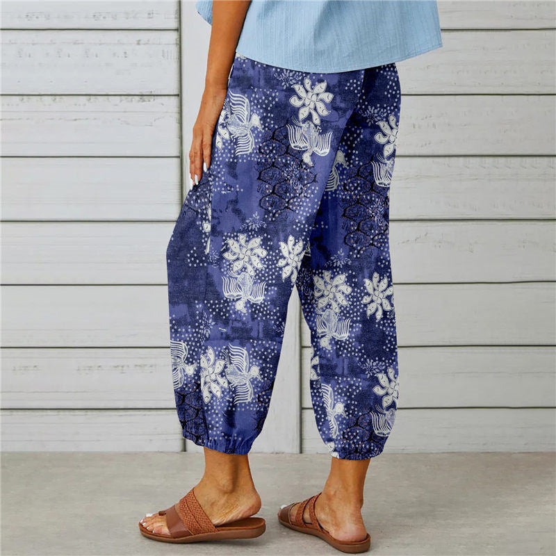 Stylish Vintage Printed Cotton and Hemp Pants