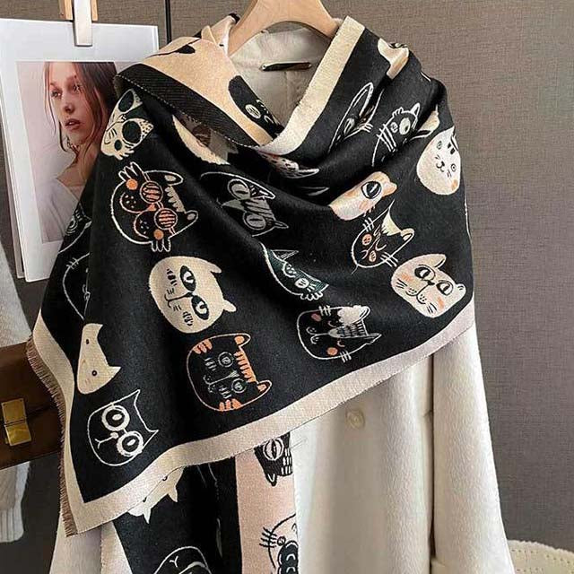 Trendy Cat Print Scarf for a Casual Look