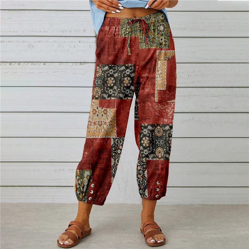 Stylish Vintage Printed Cotton and Hemp Pants