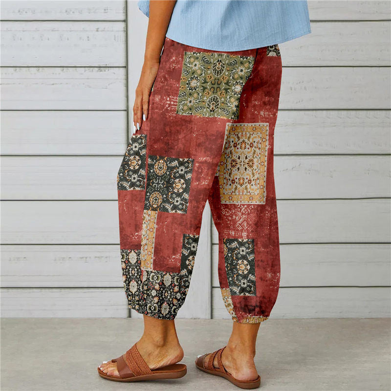 Stylish Vintage Printed Cotton and Hemp Pants