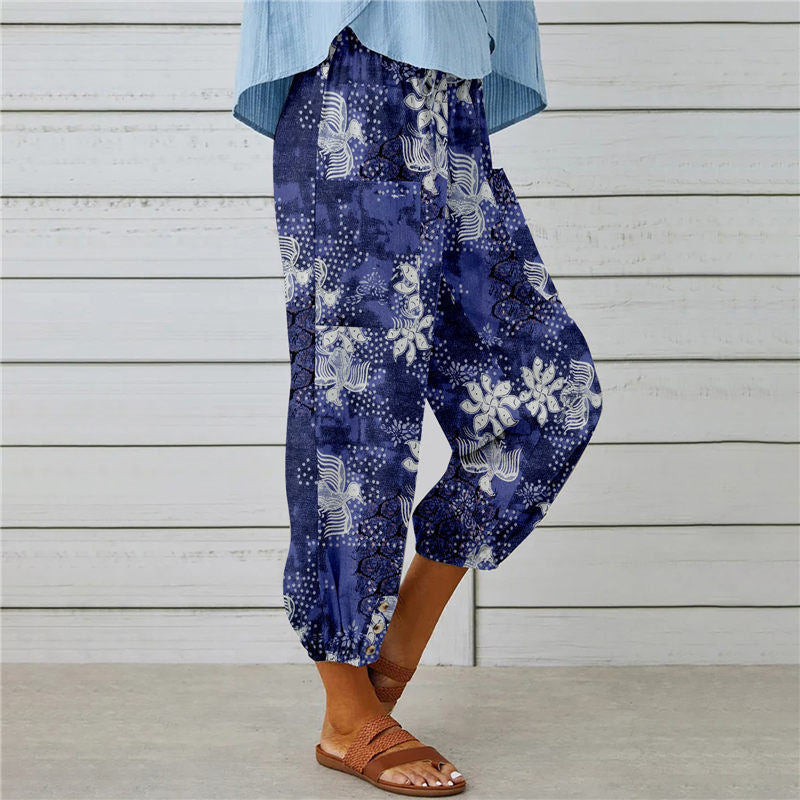 Stylish Vintage Printed Cotton and Hemp Pants