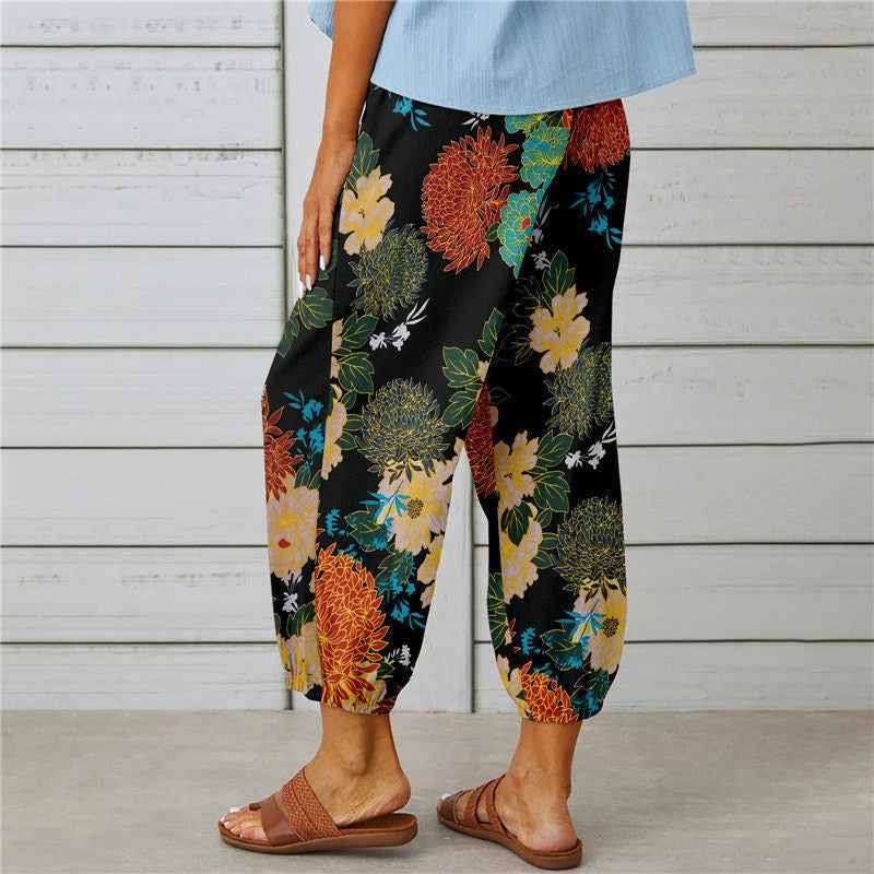 Stylish Vintage Printed Cotton and Hemp Pants