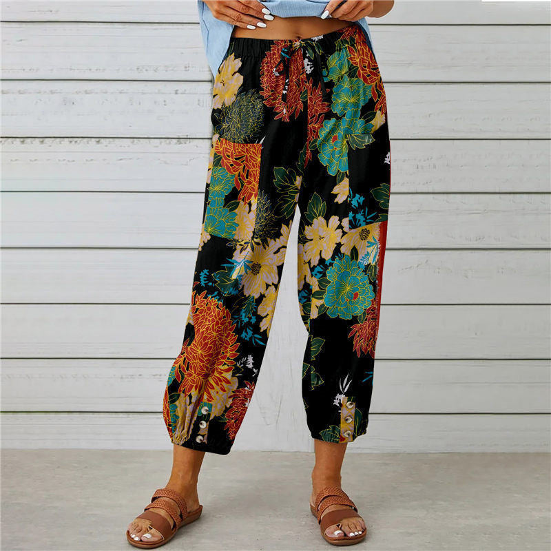Stylish Vintage Printed Cotton and Hemp Pants