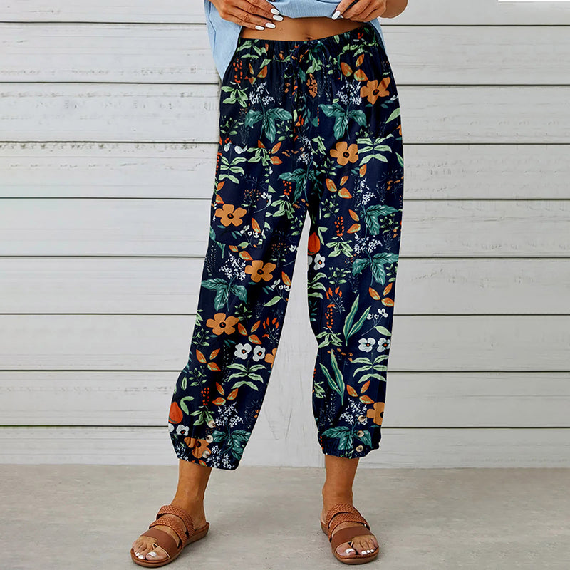 Stylish Vintage Printed Cotton and Hemp Pants