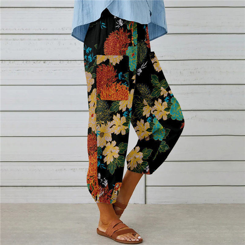 Stylish Vintage Printed Cotton and Hemp Pants