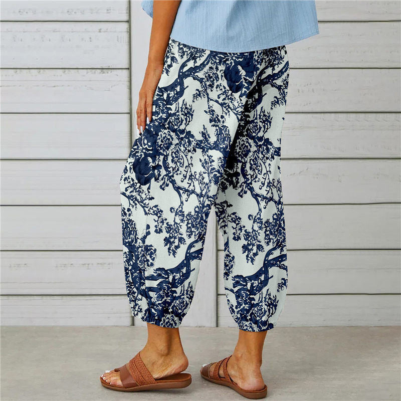 Stylish Vintage Printed Cotton and Hemp Pants