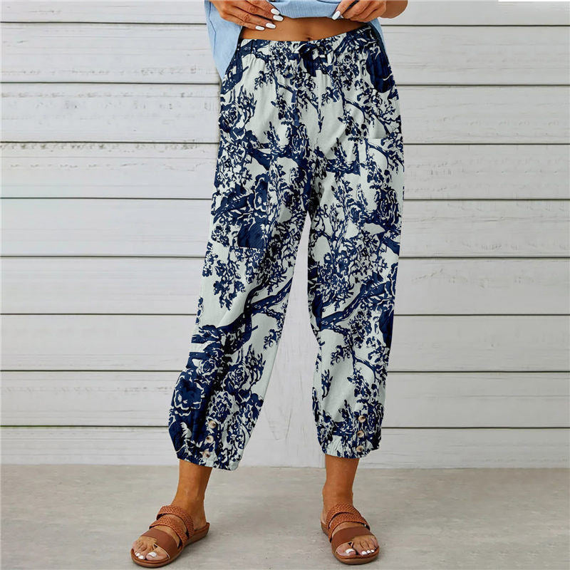Stylish Vintage Printed Cotton and Hemp Pants