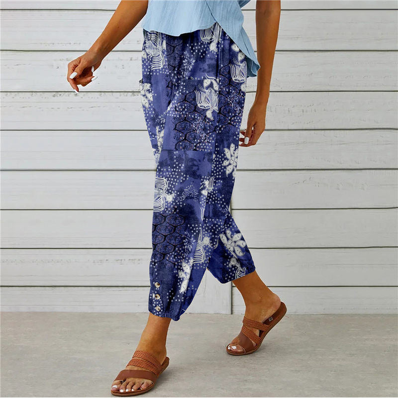 Stylish Vintage Printed Cotton and Hemp Pants