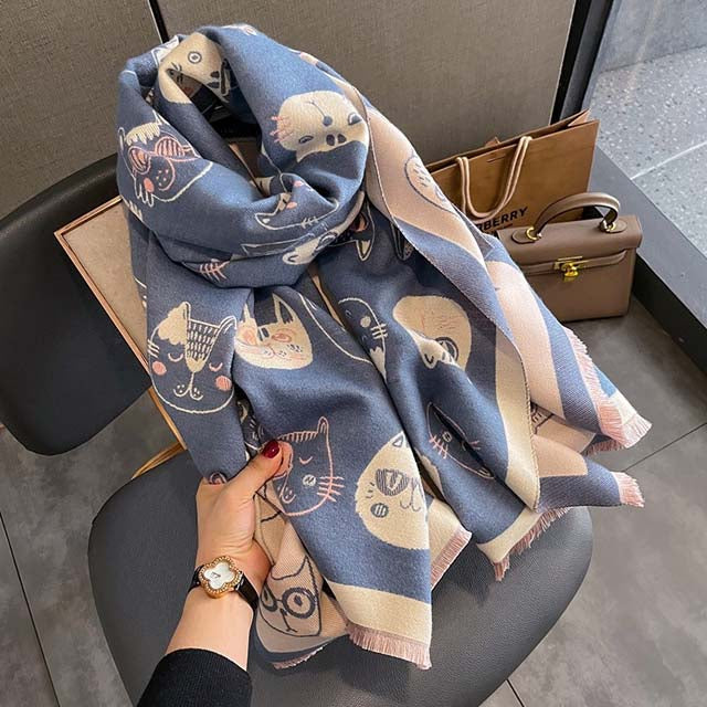 Trendy Cat Print Scarf for a Casual Look