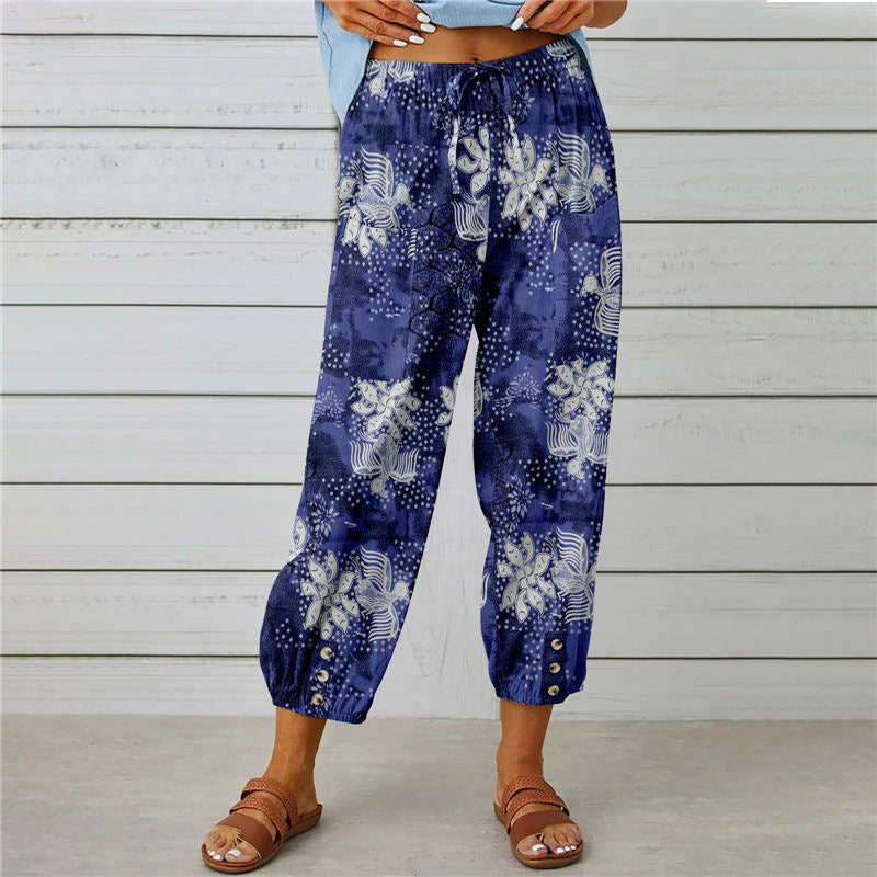 Stylish Vintage Printed Cotton and Hemp Pants