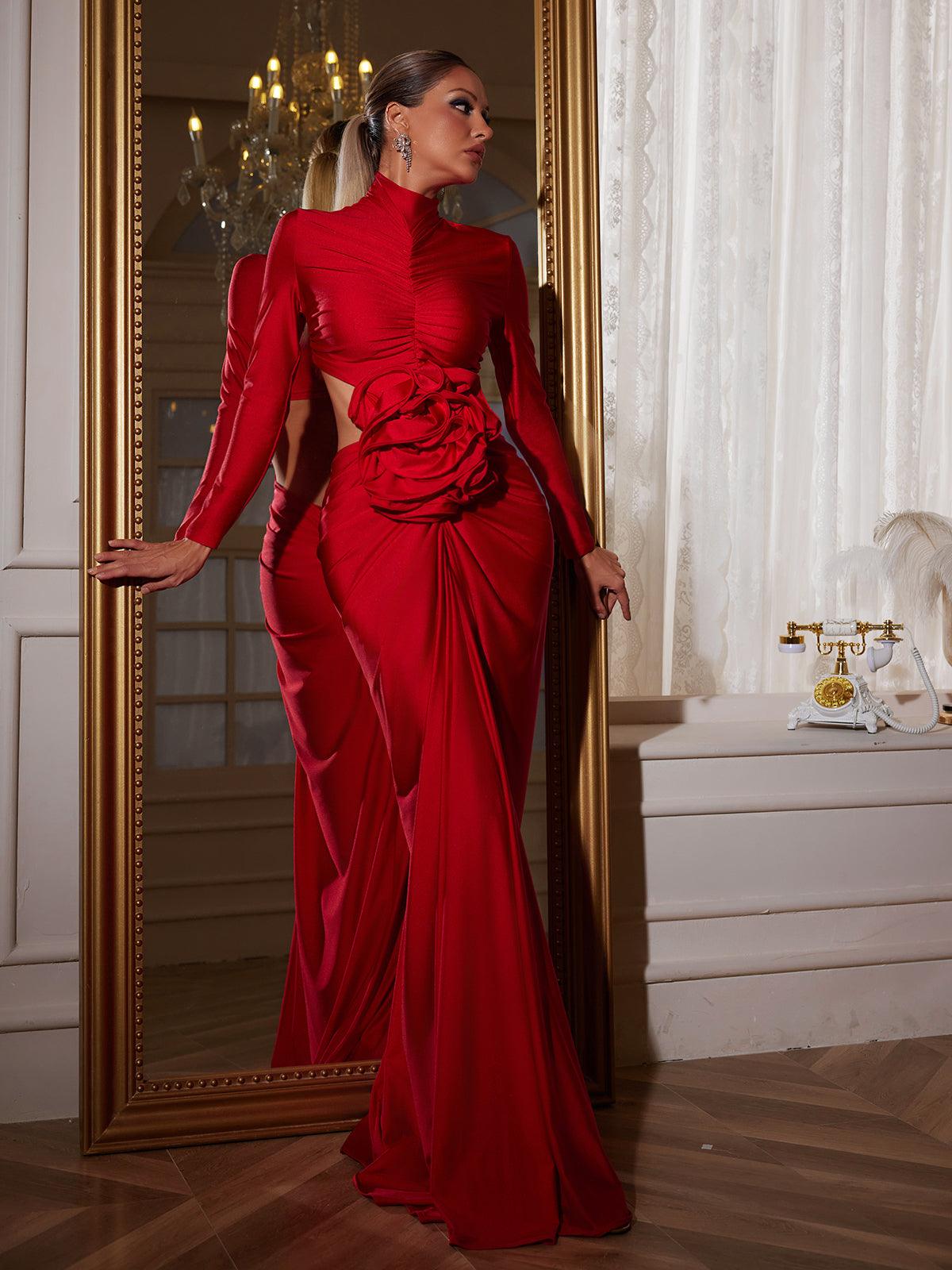 Gaby Long Sleeve Flower Cutout Maxi Dress