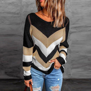 Trendy Striped Patchwork Sweater for Casual Style