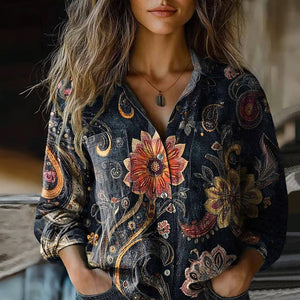 Flower Patterned Vintage Blouse - Timeless Elegance