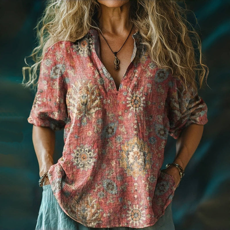 Retro Blouse with Ethnic Pattern