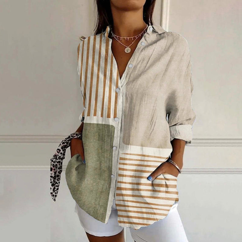 Colorful Striped Blouse with Block Pattern