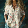 Elegant Vintage Blouse with Floral Pattern and Long Sleeves